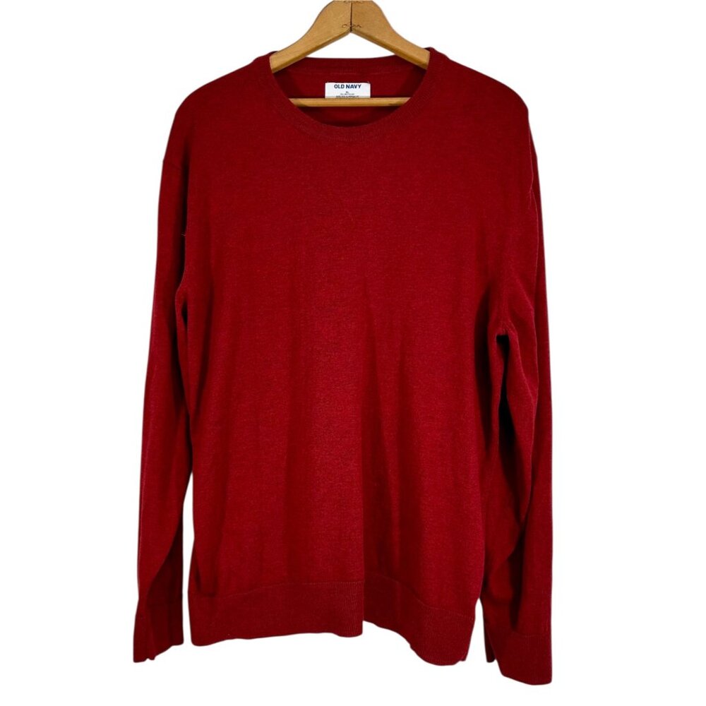 Old Navy Red Crewneck Sweater Mens XL Ribbed Hem & Cuffs Poly Cotton Go Recycled